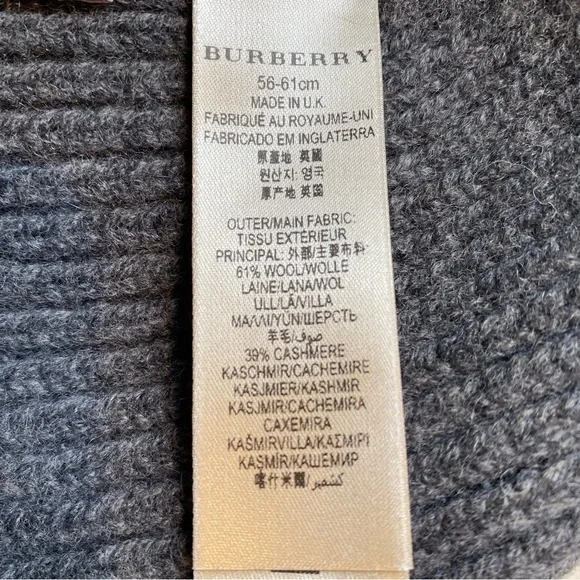 BURBERRY $340 Ribbed Gray Wool Cashmere Beanie Hat 56-61cm EUC - Picture 8 of 9